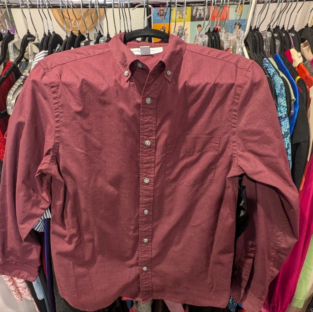 Old Navy Men's Maroon Casual Button-Down Shirt - S